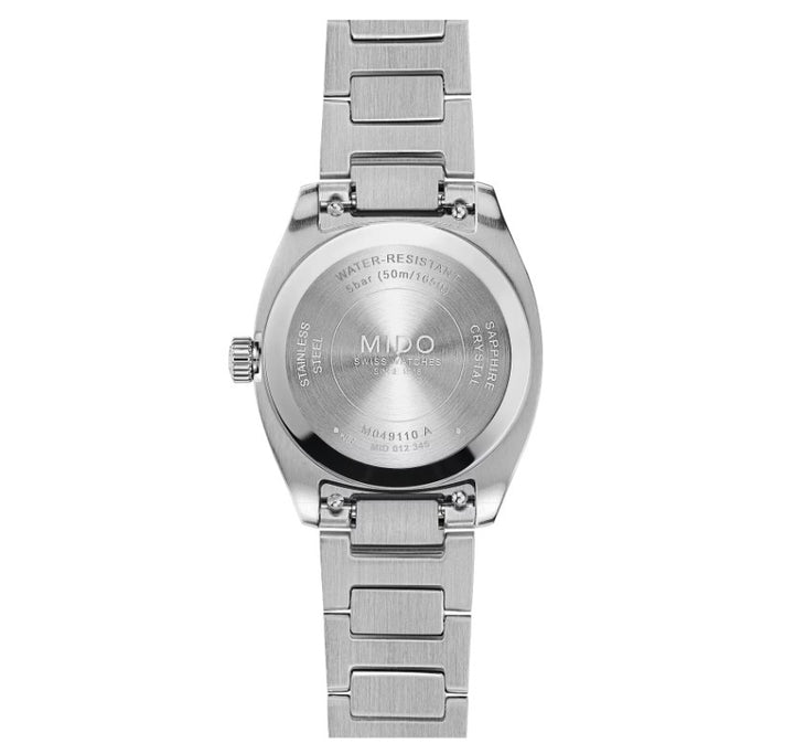 Mido watch Multifort TV 28mm mother of pearl diamonds quartz steel M049.110.11.116.00