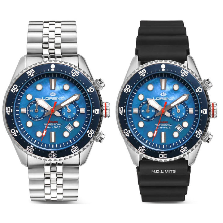 Lorenz Shark 5 Chrono watch 42mm mother of pearl blue quartz steel 030285BB