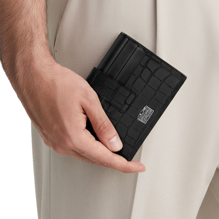 Giovanni Raspini black croco leather card holder wallet 925 silver L0025