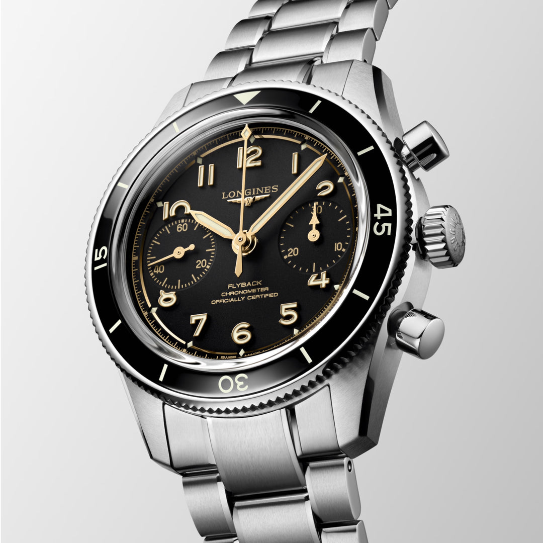 Longines watch Spirit Pilot Flyback 72.6 39.5mm black manual steel L3.721.4.53.6