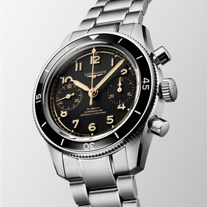 Longines watch Spirit Pilot Flyback 72.6 39.5mm black manual steel L3.721.4.53.6