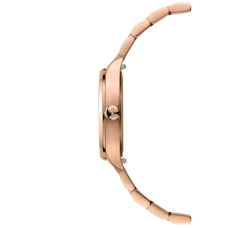 Mido Multifort TV 28mm brown quartz steel rose gold PVD finish M049.110.33.296.00