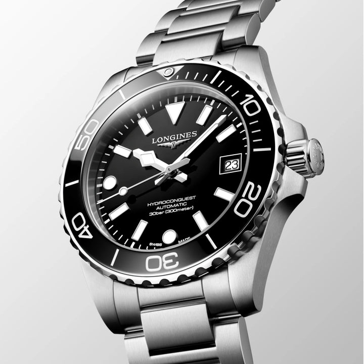Longines Hydroconquest 39mm black automatic steel watch L3.779.4.56.6
