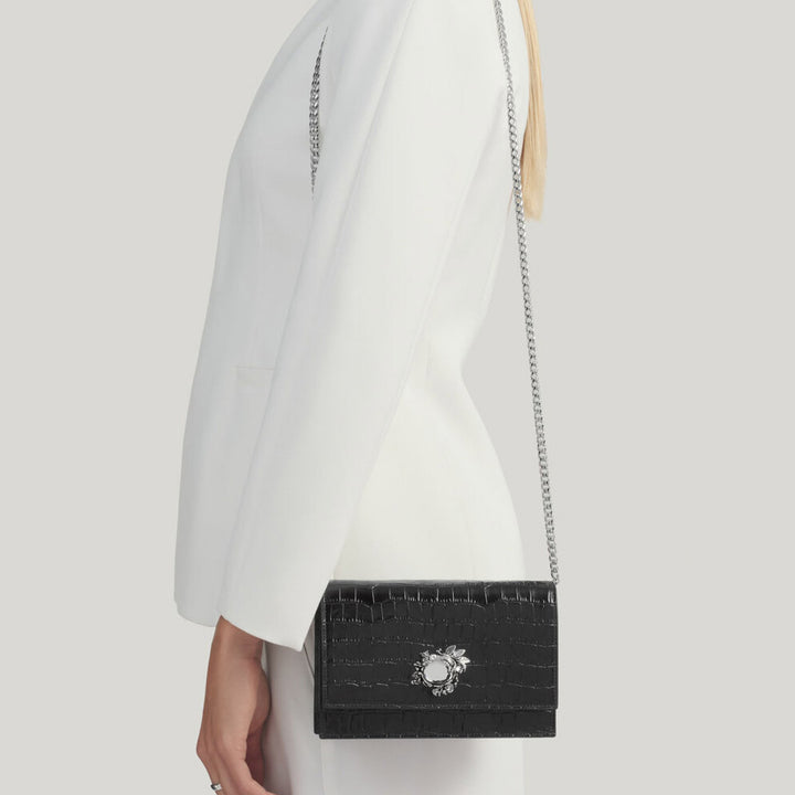 Giovanni Raspini jungle clutch bag croco leather black bronzewhite L0027