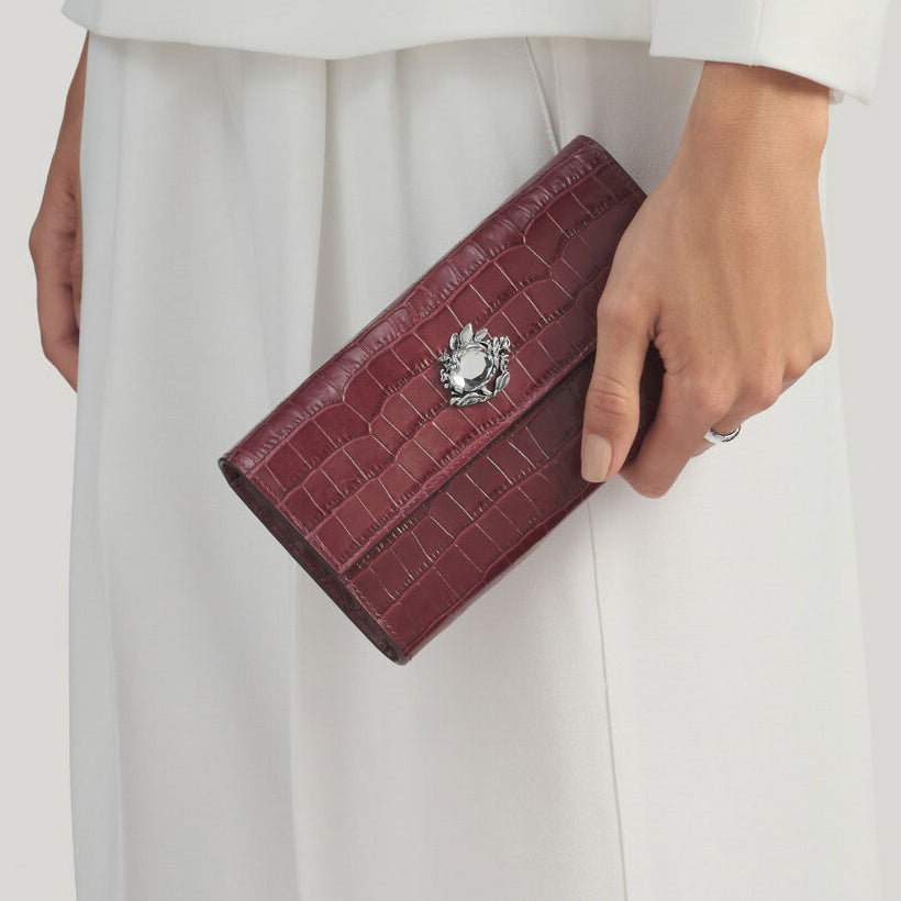 Giovanni Raspini continental jungle wallet croco burgundy white bronze leather L0033