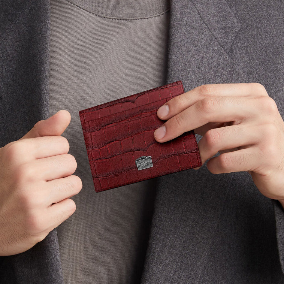 Giovanni Raspini burgundy croco leather card holder 925 silver L0029