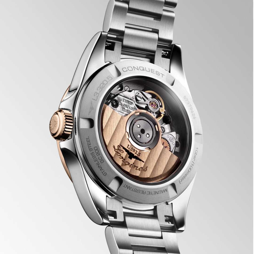 Longines Conquest watch 30mm automatic silver rose gold steel L3.320.5.72.6
