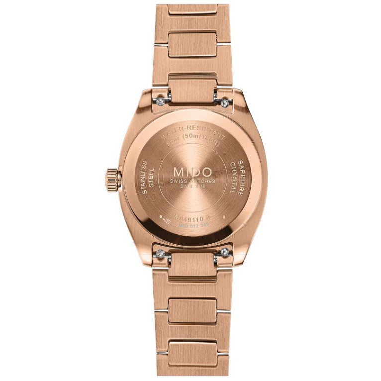 Mido Multifort TV 28mm brown quartz steel rose gold PVD finish M049.110.33.296.00
