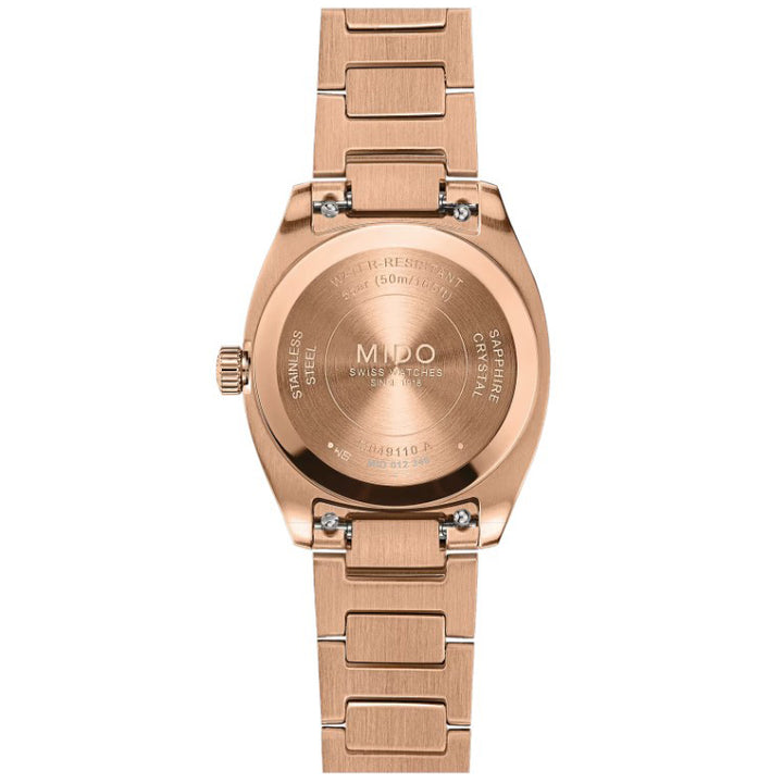 Mido Multifort TV 28mm brown quartz steel rose gold PVD finish M049.110.33.296.00