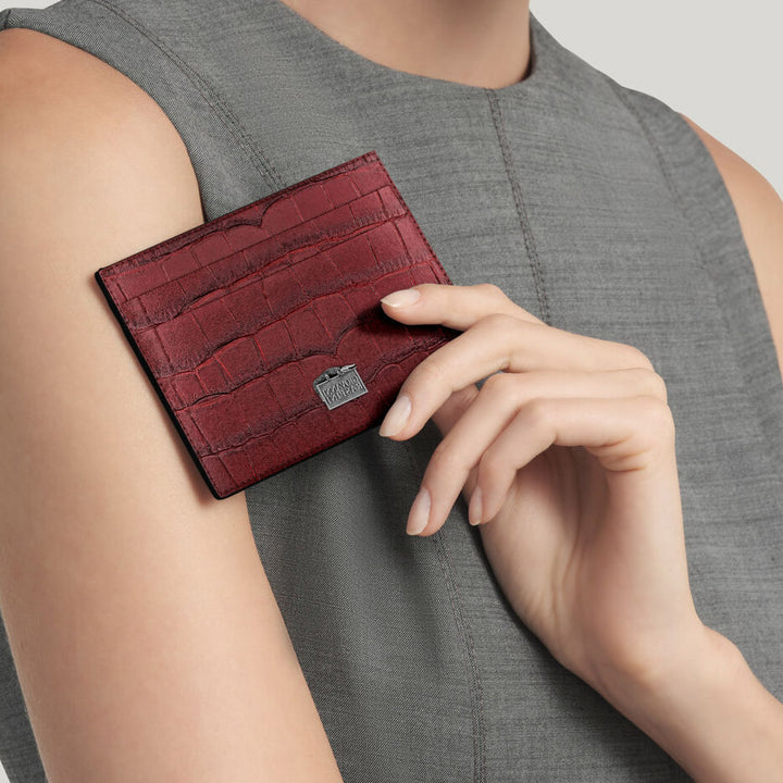 Giovanni Raspini burgundy croco leather card holder 925 silver L0029