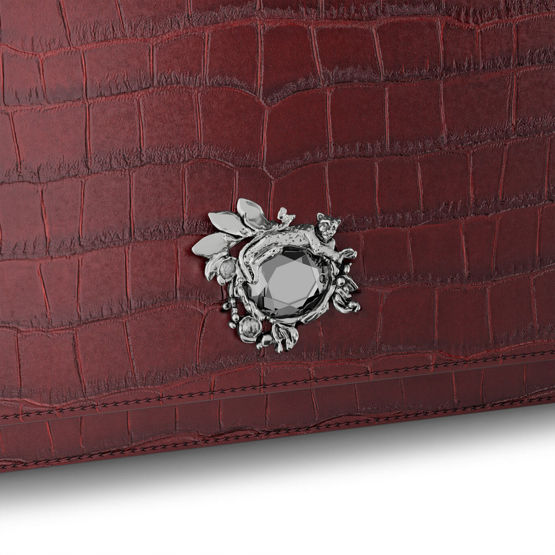 Giovanni Raspini jungle clutch bag croco burgundy bronze-white leather L0034