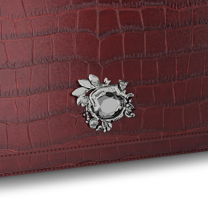 Giovanni Raspini jungle clutch bag croco burgundy bronze-white leather L0034
