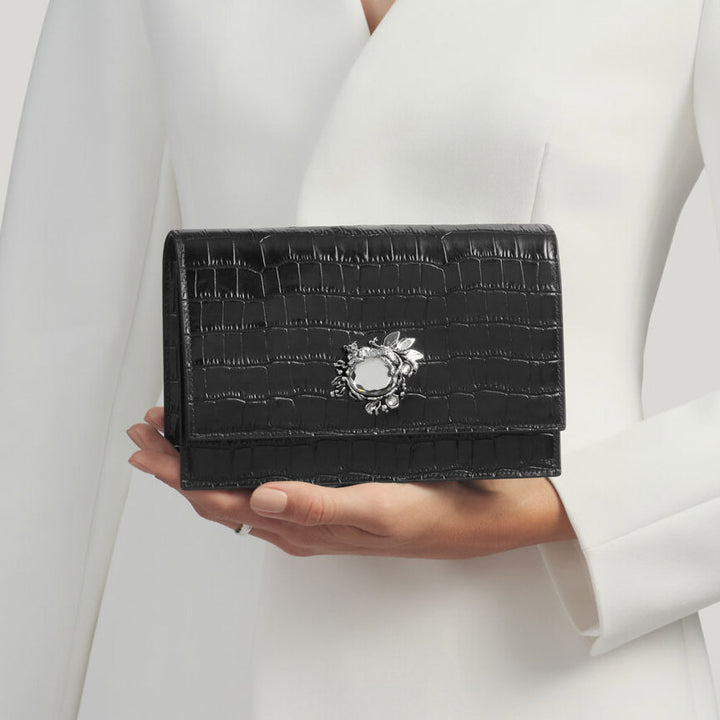 Giovanni Raspini jungle clutch bag croco leather black bronzewhite L0027