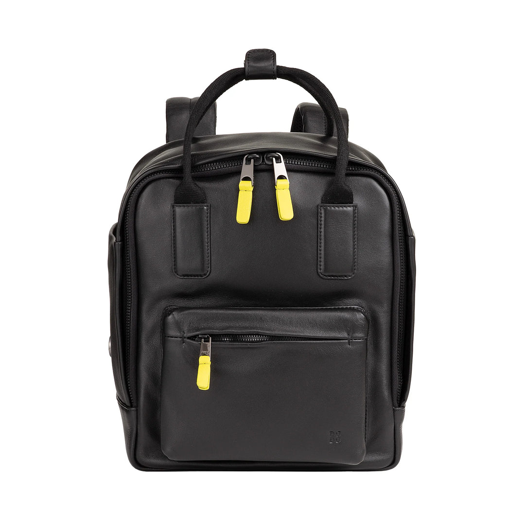 DUDU Leather Backpack for Men and Women - Elegant and Compact Unisex Casual Backpack, 6.5 Litres, with Front Pocket and Tablet Compartment, Perfect for Work, Travel and Leisure