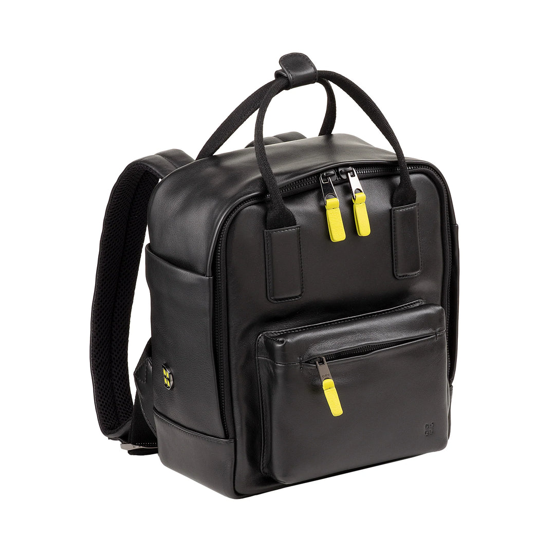 DUDU Leather Backpack for Men and Women - Elegant and Compact Unisex Casual Backpack, 6.5 Litres, with Front Pocket and Tablet Compartment, Perfect for Work, Travel and Leisure