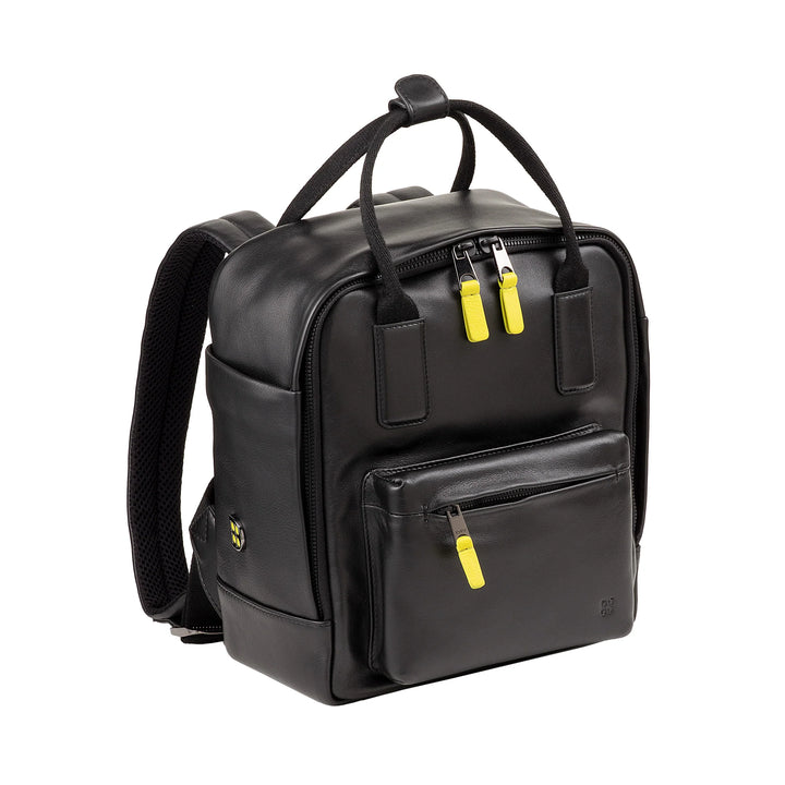 DUDU Leather Backpack for Men and Women - Elegant and Compact Unisex Casual Backpack, 6.5 Litres, with Front Pocket and Tablet Compartment, Perfect for Work, Travel and Leisure