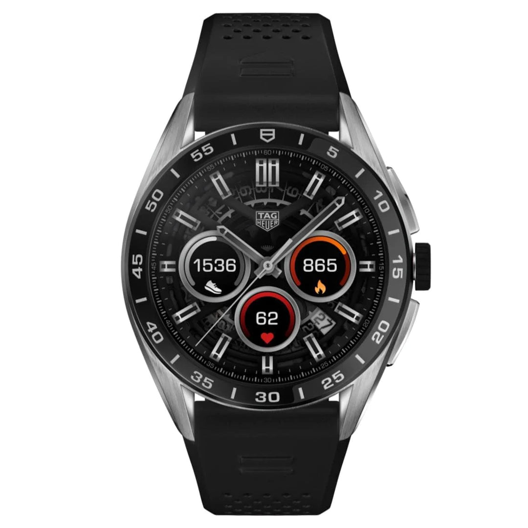 Tag Heuer Smartwatch Ceangailte Ceangailte Calibare E4 45mm Cruach Dubh SBR8A10.BT6259