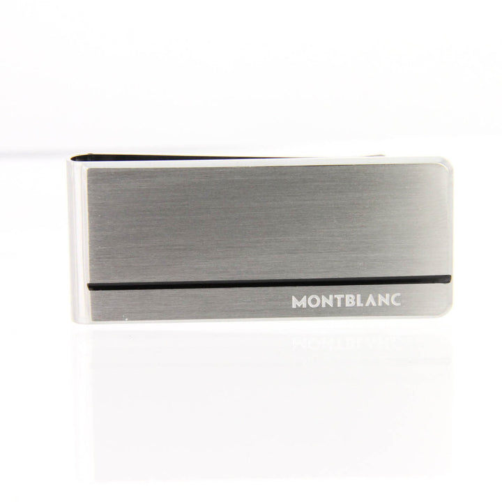 Montblanc काले लाह पट्टी और उत्कीर्णन के साथ स्टील मनी क्लैंप Montblanc 113027