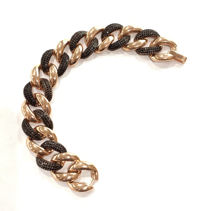 Idandi bracelet Groumette 925 silver finish PVD rose gold spinel black BR-ARG-0003