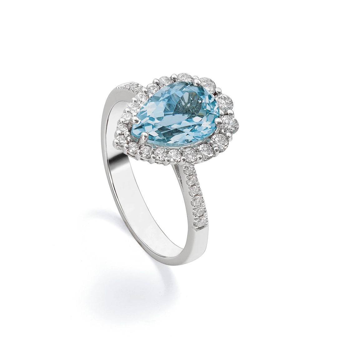 Golay Aquamarine Ring Drop Diamond Contour