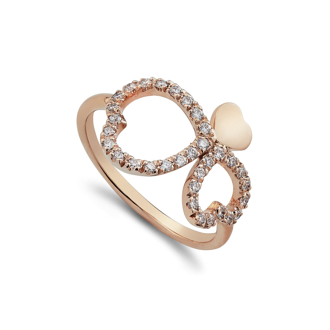 सोने की अंगूठी 2 हीरे और एक चमकदार दिल के साथ दिल