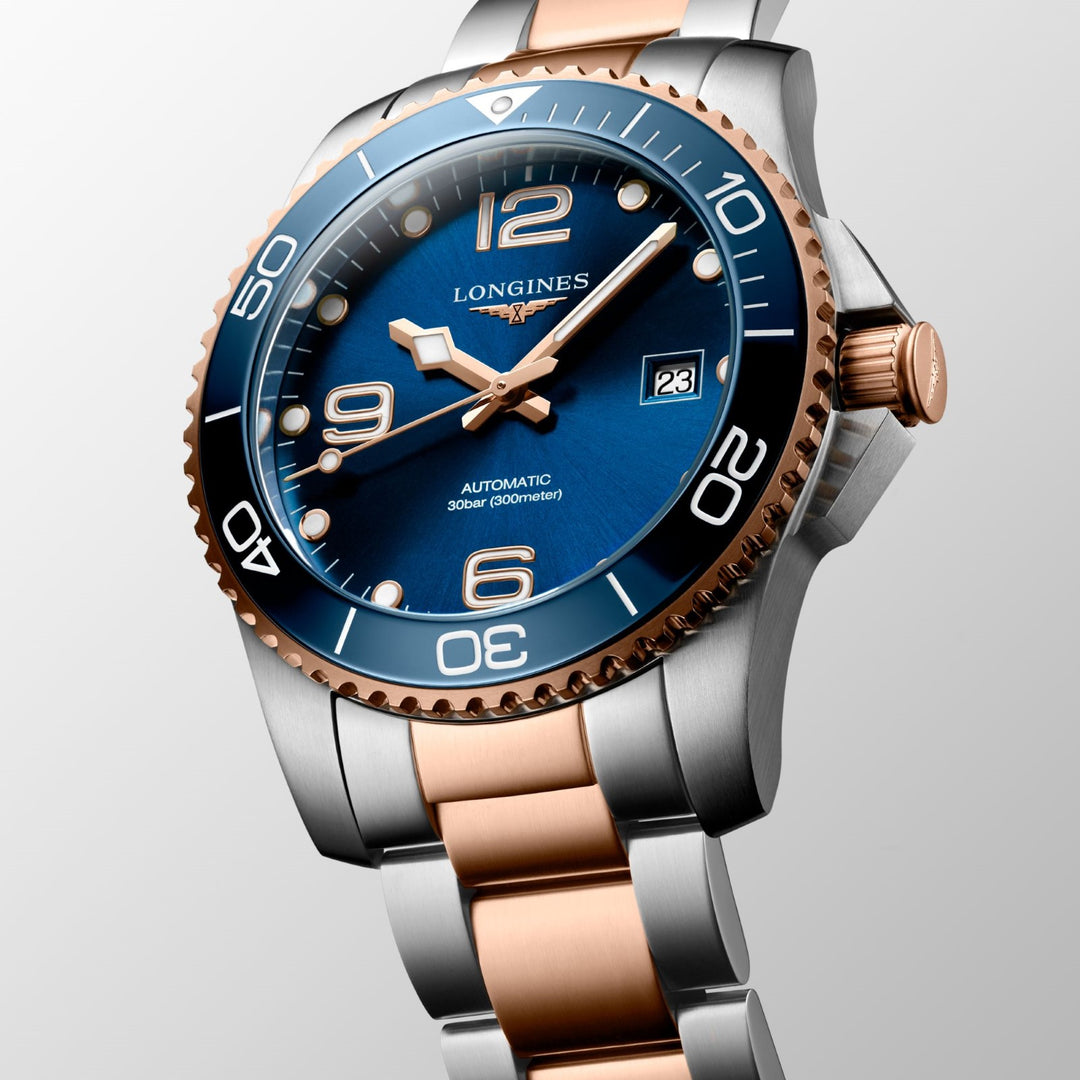 Longines घड़ी HydroConquest 41mm नीला स्वत: स्टील खत्म पीवीडी गुलाबी सोना L3.781.3.98.7