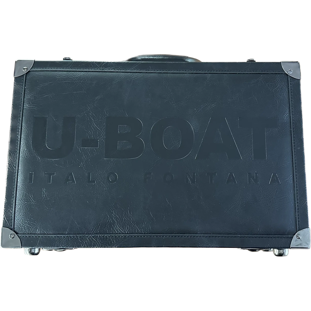 U-BOAT ब्लैक लेदर सूटकेस 5 यात्रा घड़ियाँ UBOAT-001