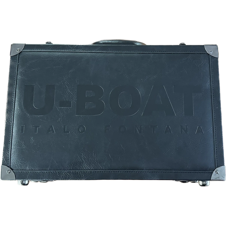U-BOAT ब्लैक लेदर सूटकेस 5 यात्रा घड़ियाँ UBOAT-001