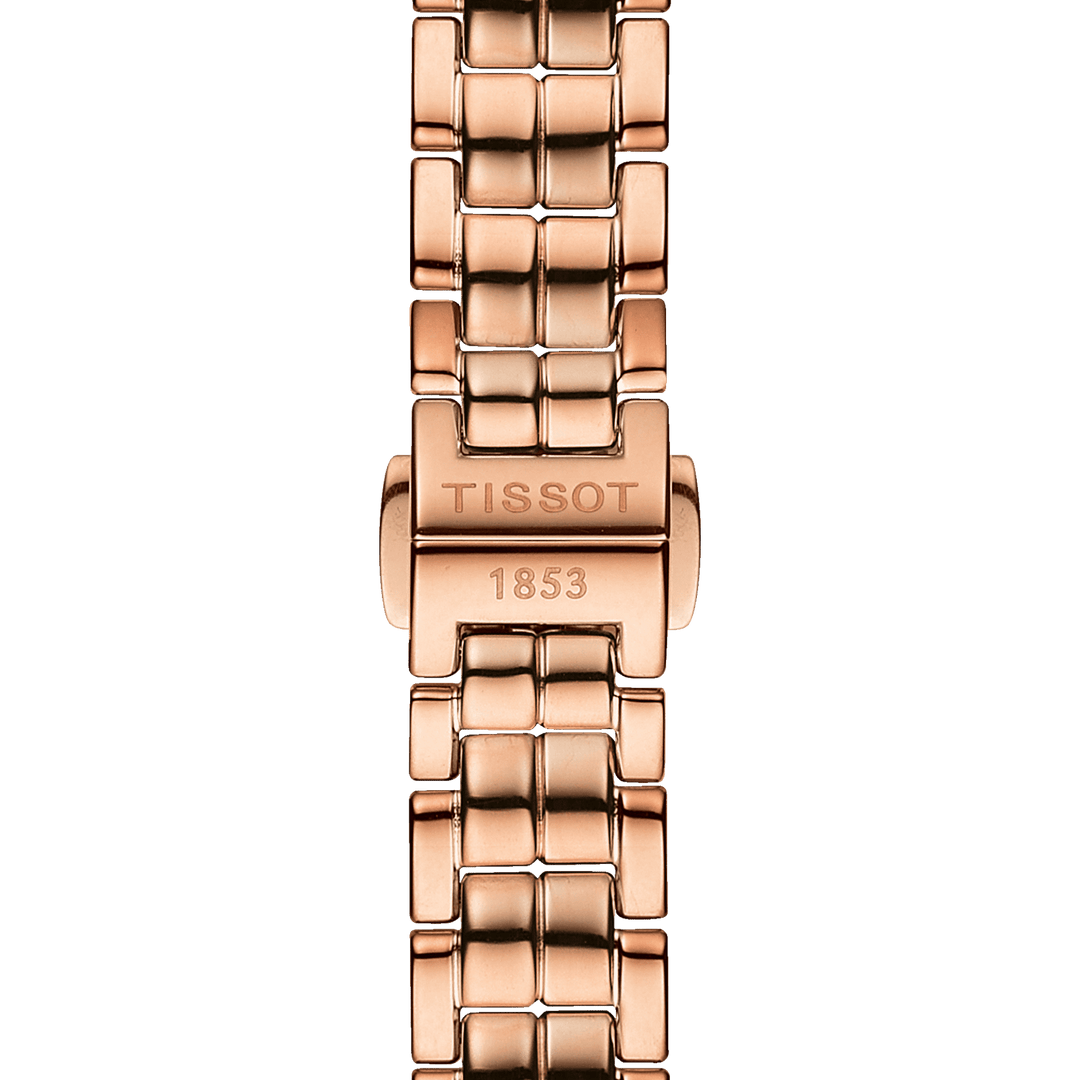 टिस्सोट घड़ी फ्लेमिंगो 30 मिमी मदर पर्ल क्वार्ट्ज स्टील फिनिश पीवीडी गुलाबी सोना T094.210.33.116.02
