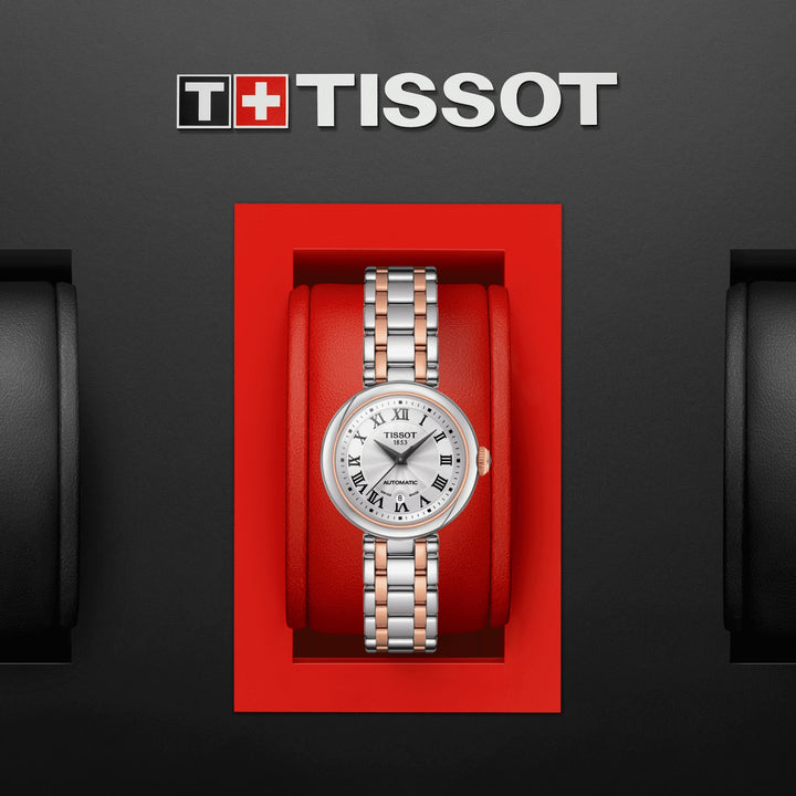 Tissot घड़ी बेलारूसी स्वचालित 29mm सफेद स्वत: स्टील खत्म पीवीडी गुलाबी सोना T126.207.22.013.00