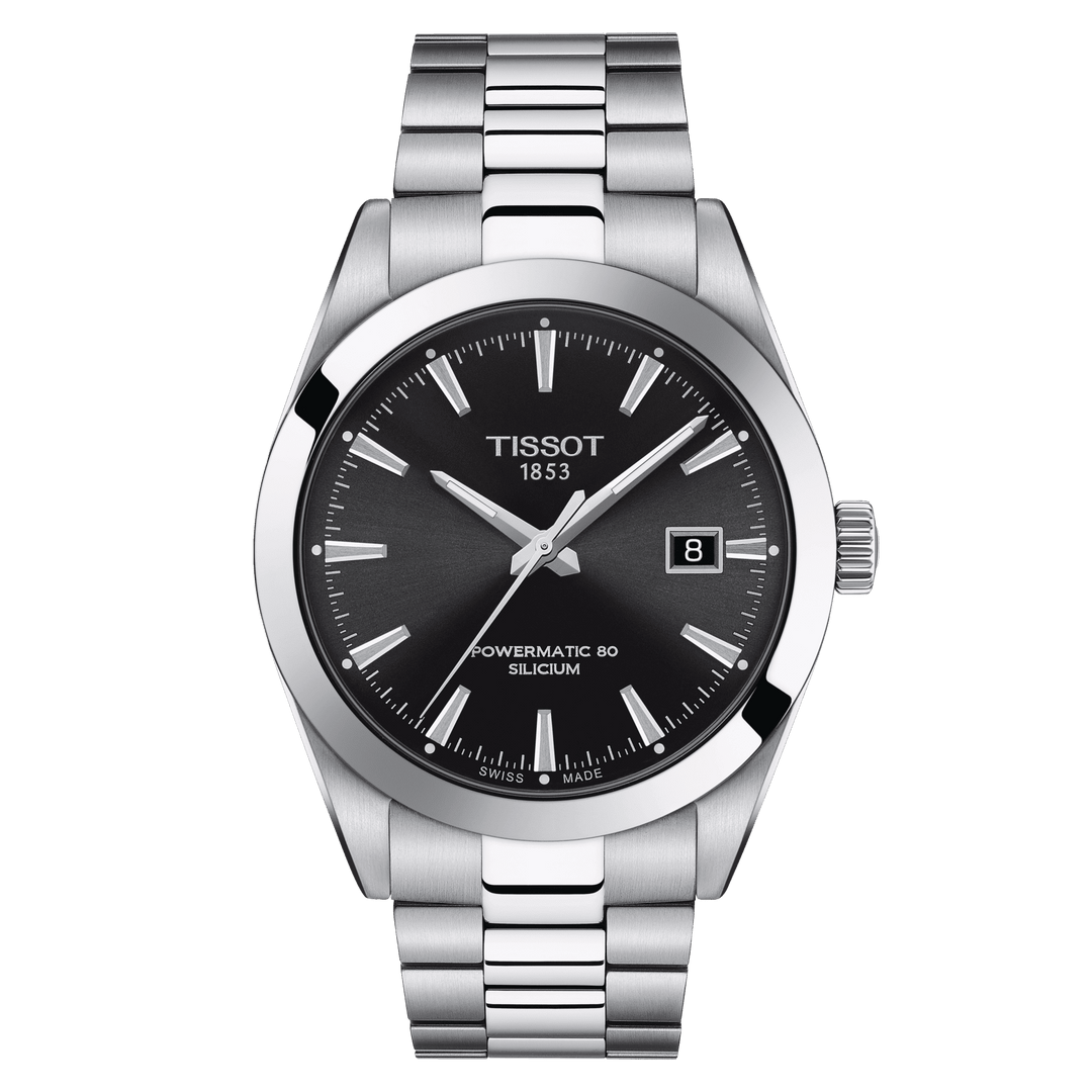 Tissot घड़ी Gentleman Powermatic 80 सिलिकॉन 40 मिमी काले स्वत: स्टील T127.407.11.051.00