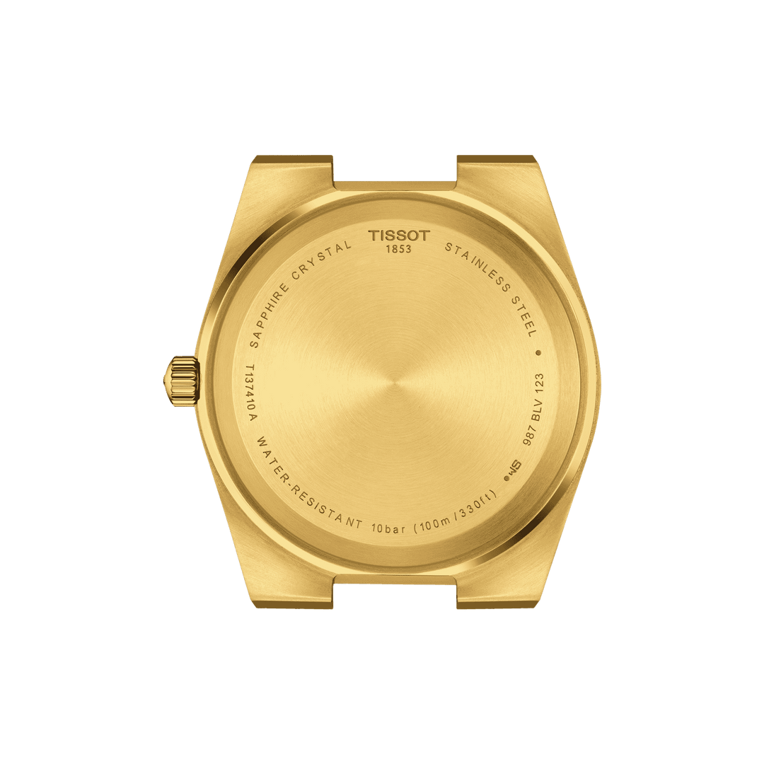 Tissot घड़ी PRX 39.5mm शैंपेन क्वार्ट्ज स्टील समाप्त PVD पीला सोना T137.410.33.021.00