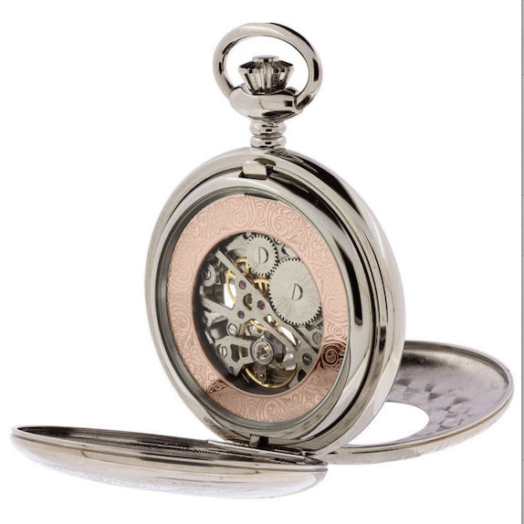 Pryngeps जेब घड़ी 47 मिमी सफेद मैनुअल घुमावदार स्टील खत्म पीवीडी गुलाबी सोना T083 / आर