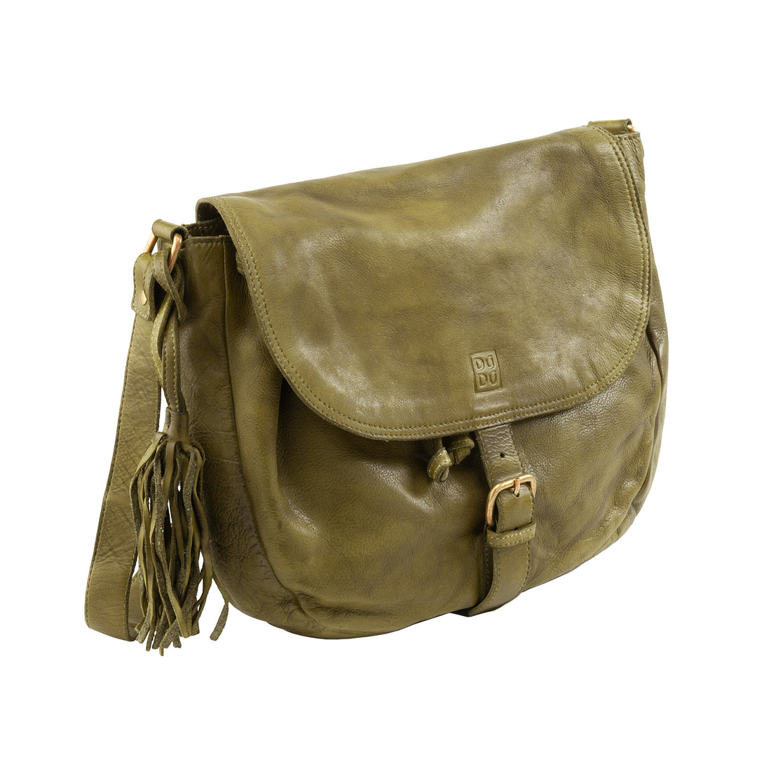DUDU Women's Shoulder Bag Vintage Leather Crossbody Bag with Tassel in Leather Flat and Drawstring