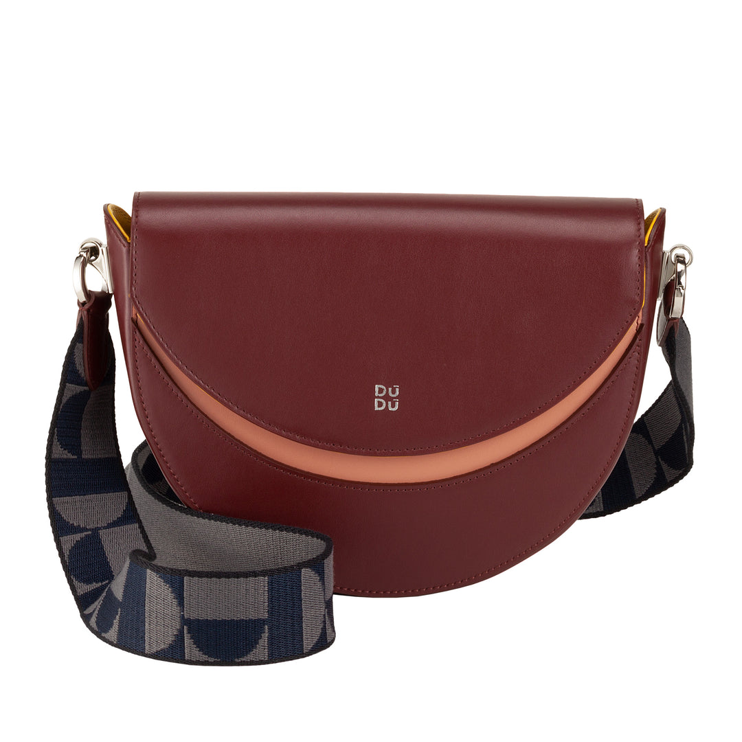DUDU Women's Crossbody Bag Hard Crescent Leather Made in Italy with Double Shoulder and Magnetic Closure
