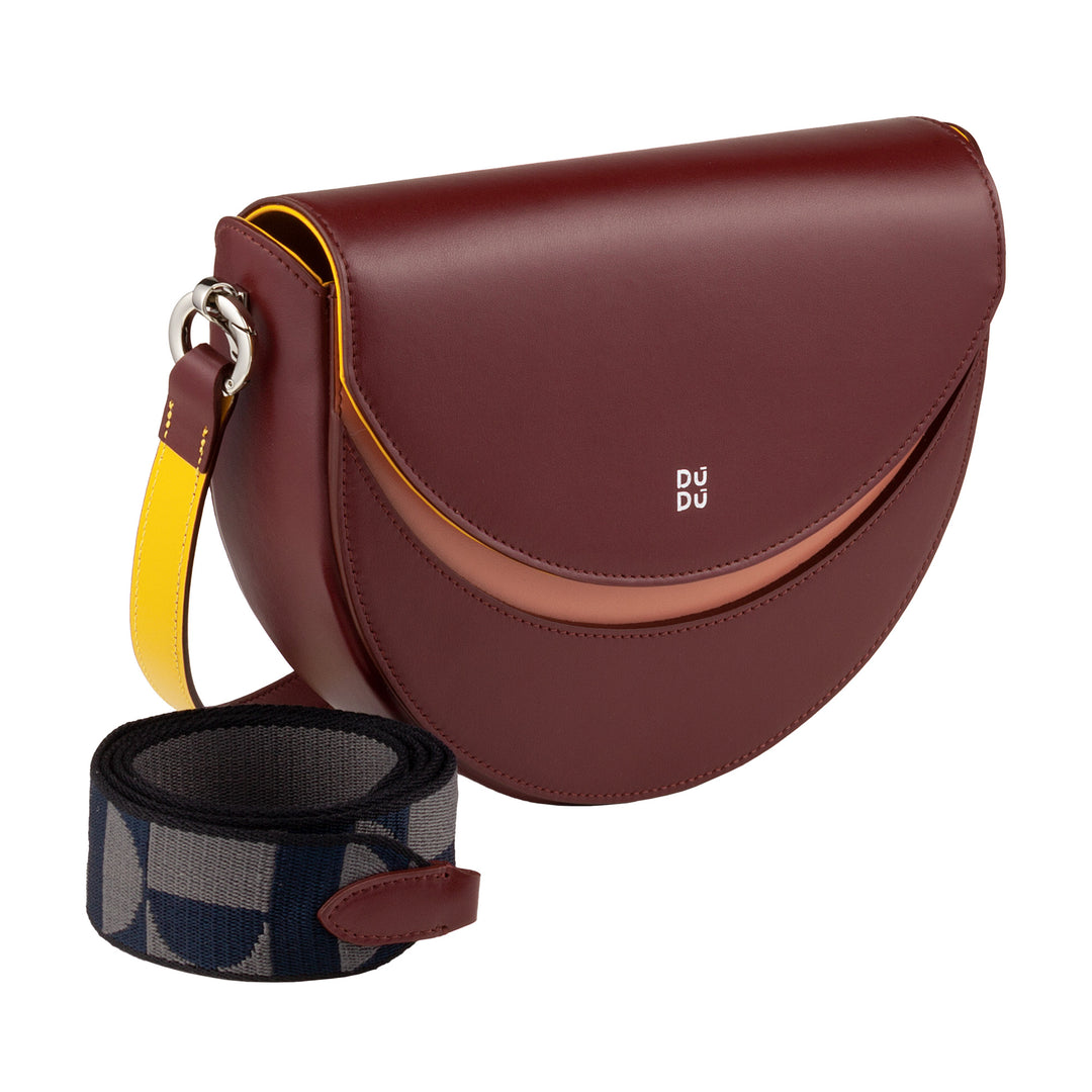 DUDU Women's Crossbody Bag Hard Crescent Leather Made in Italy with Double Shoulder and Magnetic Closure
