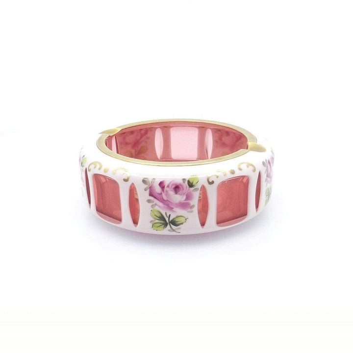 Crystal BOHEMIA Czechoslovakia opaline crystal ashtray with floral decorations and golden finishes A-0288 - Gioielleria Capodagli