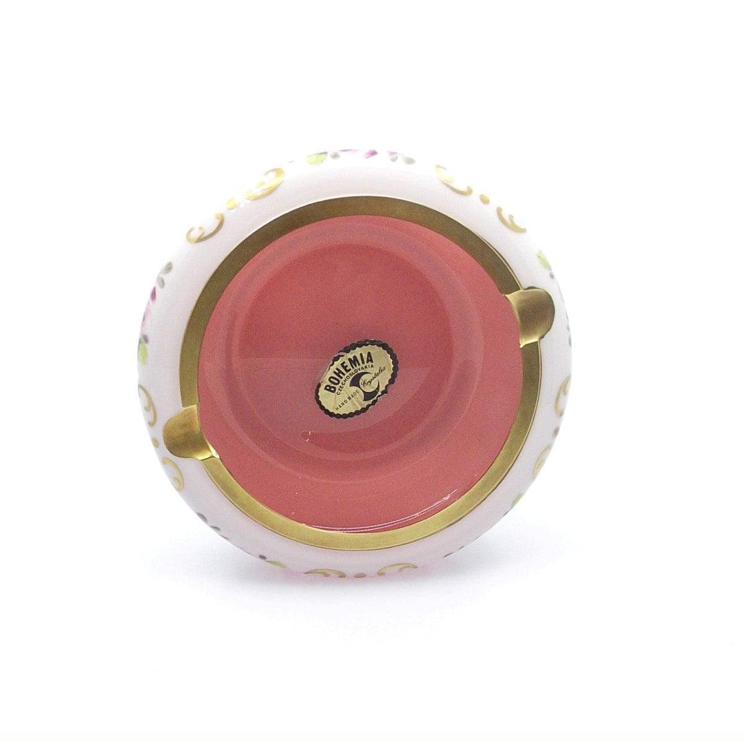 Crystal BOHEMIA Czechoslovakia opaline crystal ashtray with floral decorations and golden finishes A-0288 - Gioielleria Capodagli