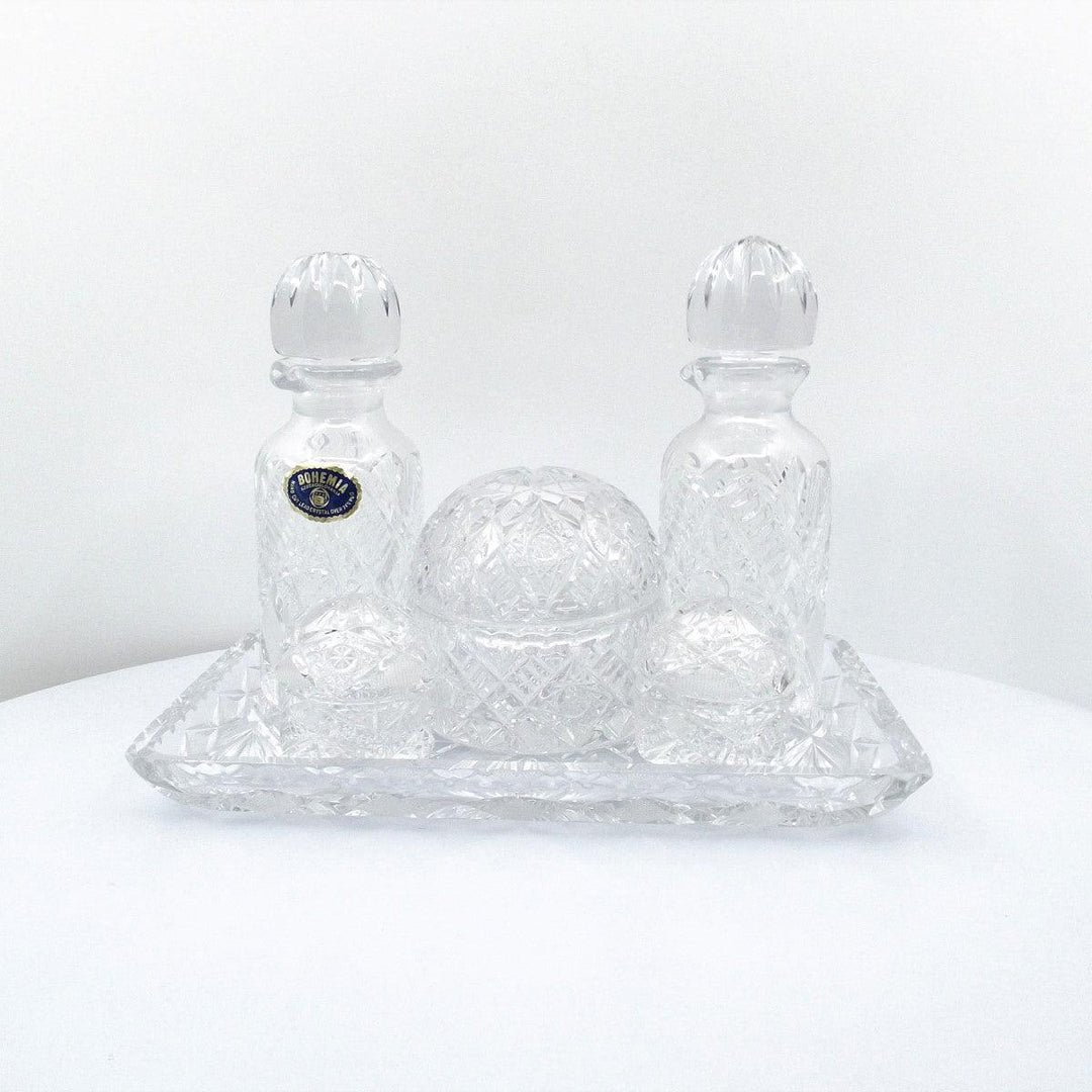 Crystal BOHEMIA ménage olio aceto cristallo molato a mano  A-0968 - Gioielleria Capodagli