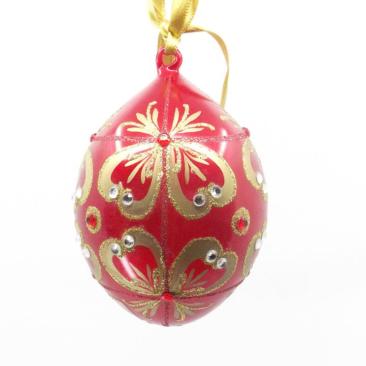 Fabergé Egg decoration in red glass with pure gold decoration and rhinestones A/557233 - Gioielleria Capodagli