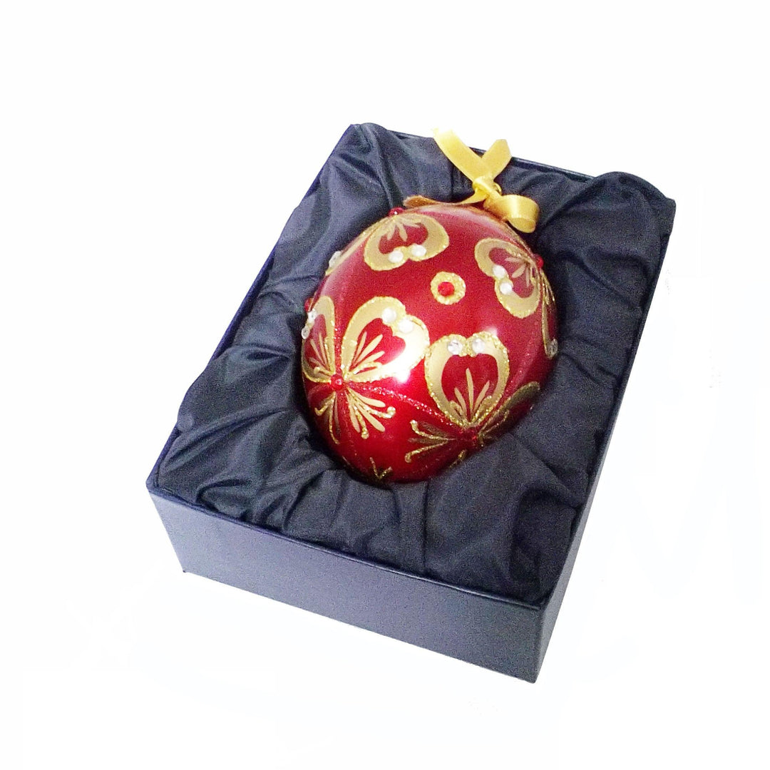 Fabergé Egg decoration in red glass with pure gold decoration and rhinestones A/557233 - Gioielleria Capodagli