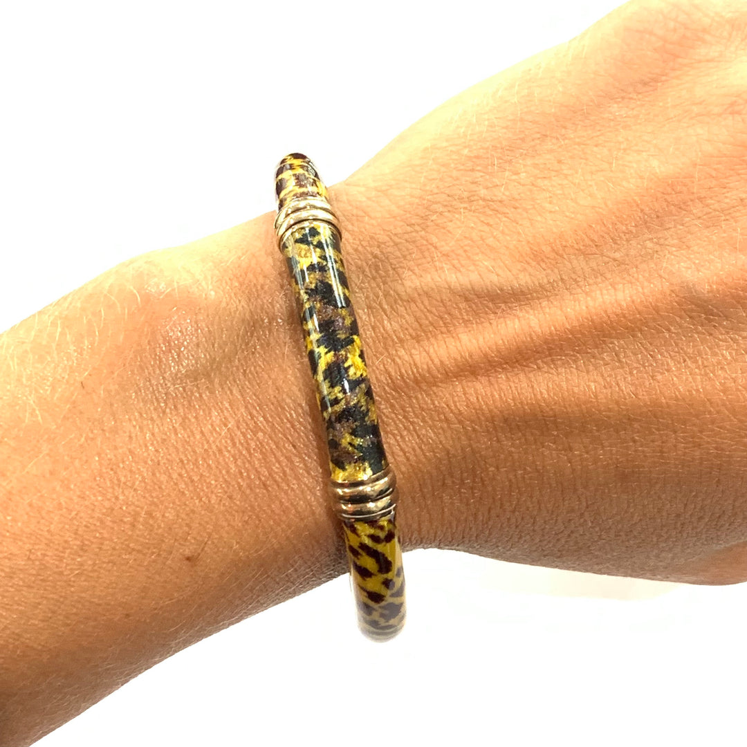 Menegatti cuff bracelet Leopard 925 silver finish PVD yellow gold enamel BR-ARG-0007