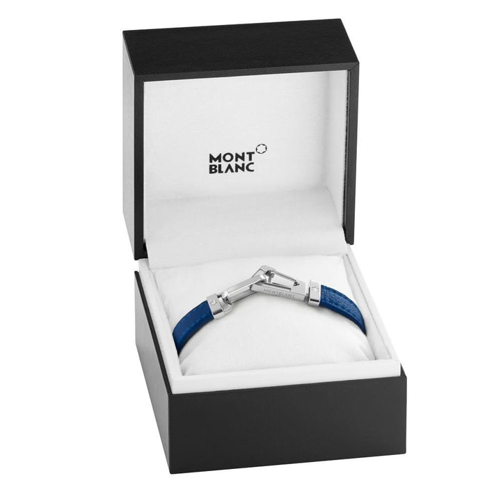 Montblanc bracciale Wrap Me pelle blu e moschettone acciaio misura M 12382363 - Gioielleria Capodagli