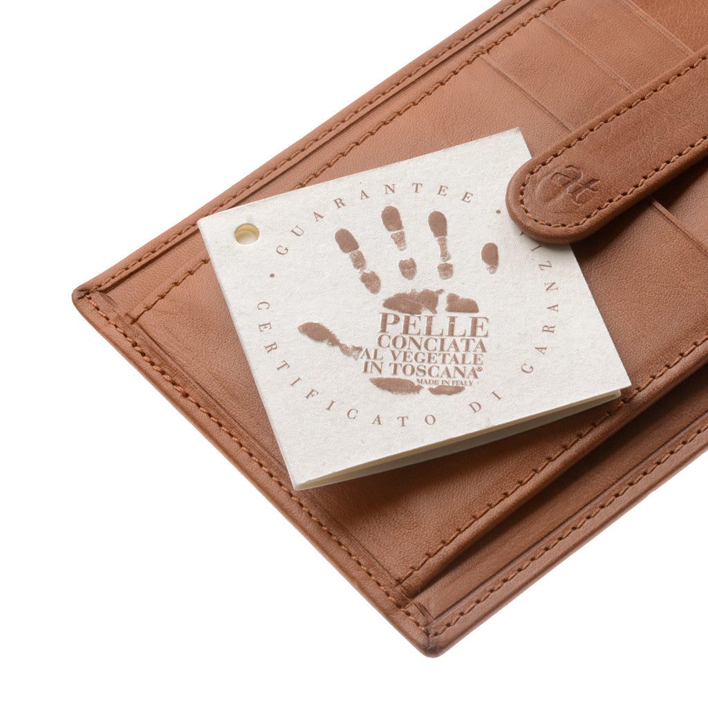प्राचीन टस्कनी क्रेडिट कार्ड धारक क्लिप बटन के साथ इतालवी असली लेदर में पुरुषों के लिए पतला कार्ड धारक
