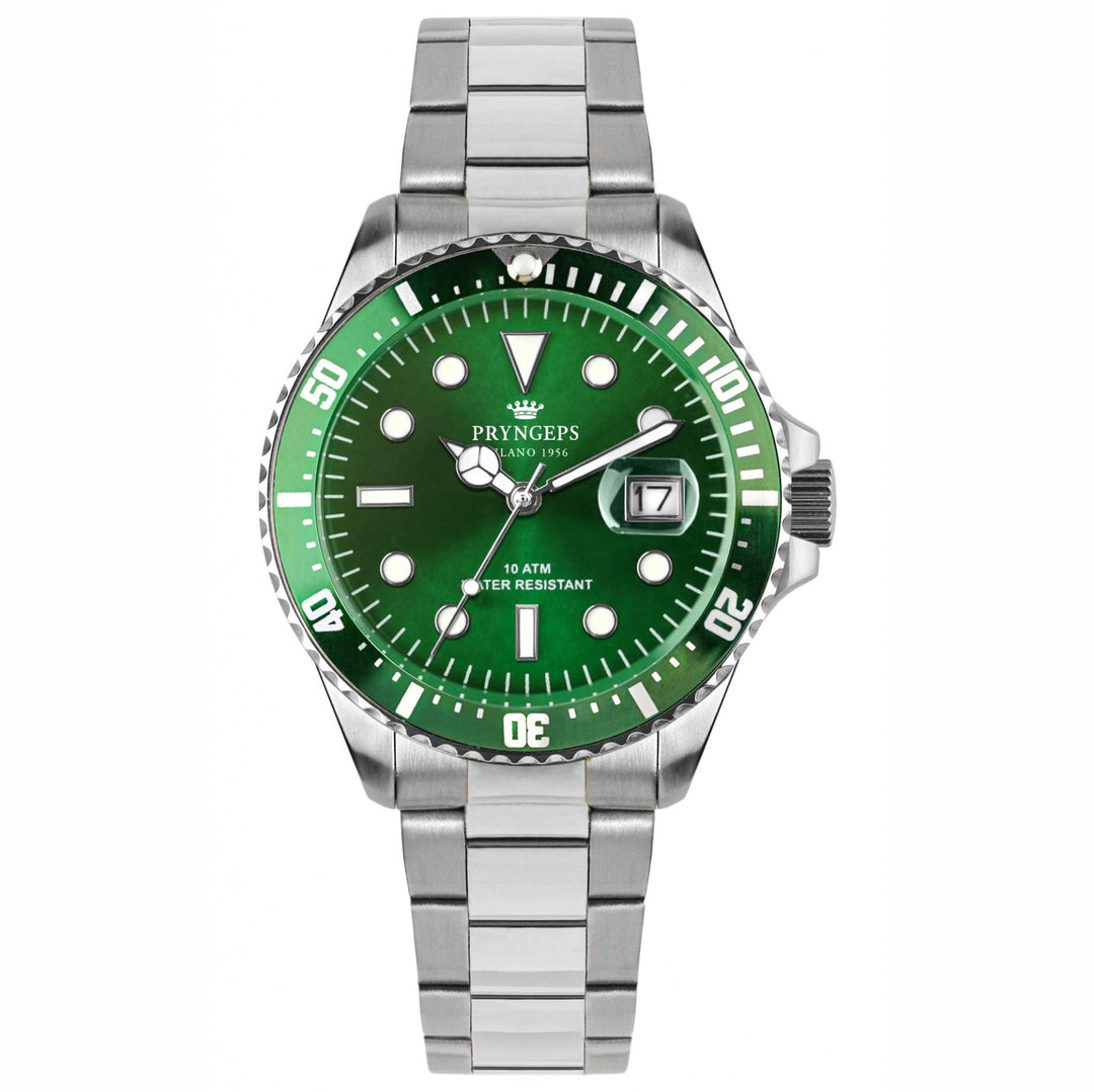 Pryngeps orologio Mediterraneo Professional 100m 42mm verde acciaio quarzo A1085 V/V - Capodagli 1937