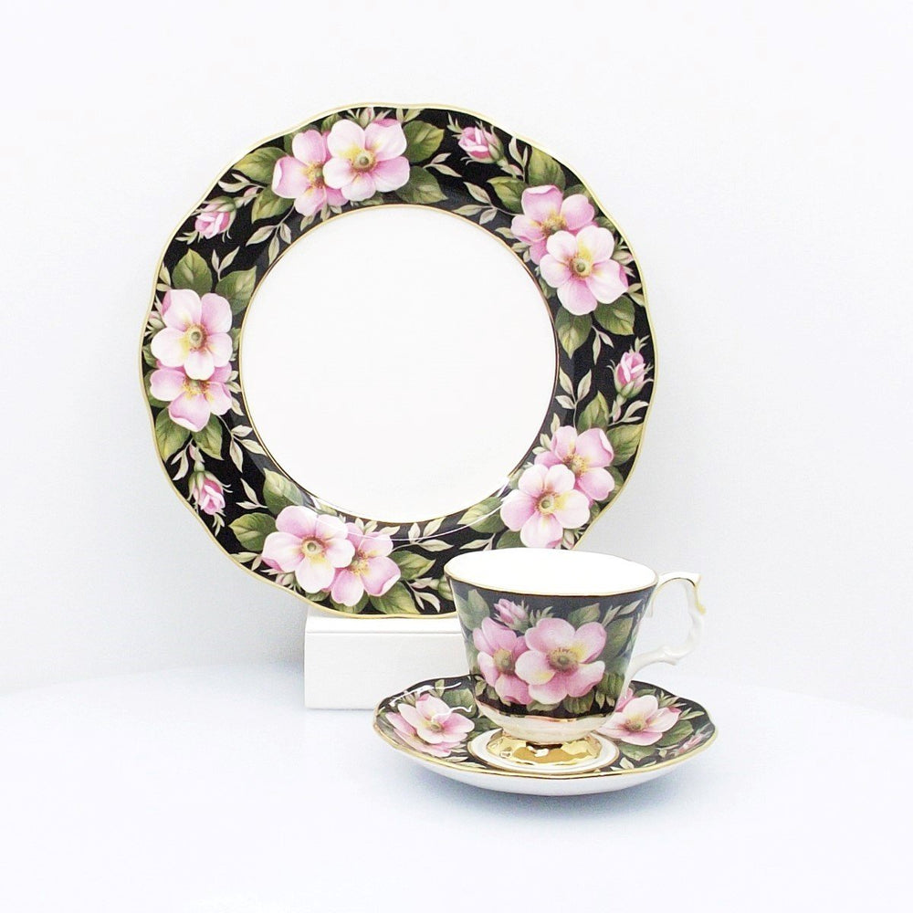 Royal Albert servizio 12 tazzine da caffè + 12 piatti da dolce Alberta Rose porcellana Bone China finiture oro A/0521 - Gioielleria Capodagli