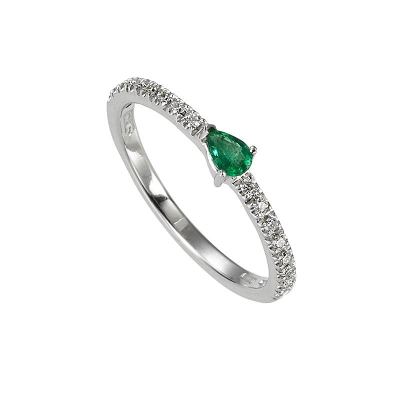 Sidalo anello fedina oro bianco 18kt 2,40g diamanti 0,11ct smeraldo a goccia 0,10ct 103 M 628 ASGOC - Gioielleria Capodagli
