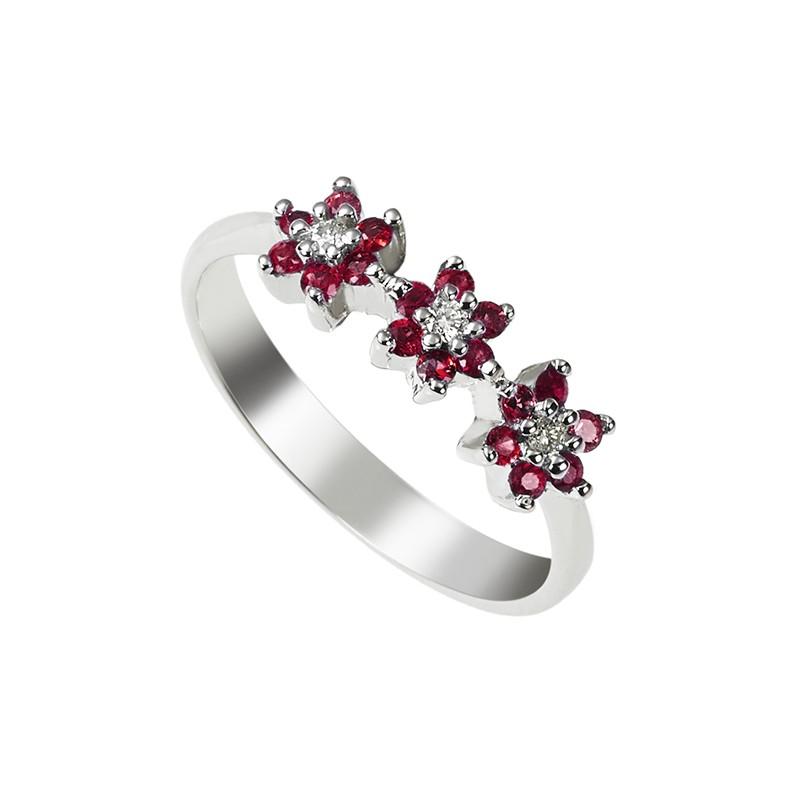 Sidalo anello trilogy fiori oro bianco 18kt 3,30g diamanti 0,06ct rubini 0,33ct M 2531 AR - Gioielleria Capodagli