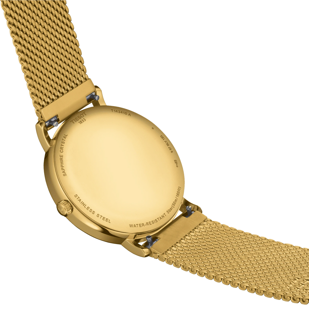 Tissot घड़ी हर समय Gent 40 मिमी शैंपेन क्वार्ट्ज स्टील समाप्त पीवीडी पीला सोना T143.410.33.021.00