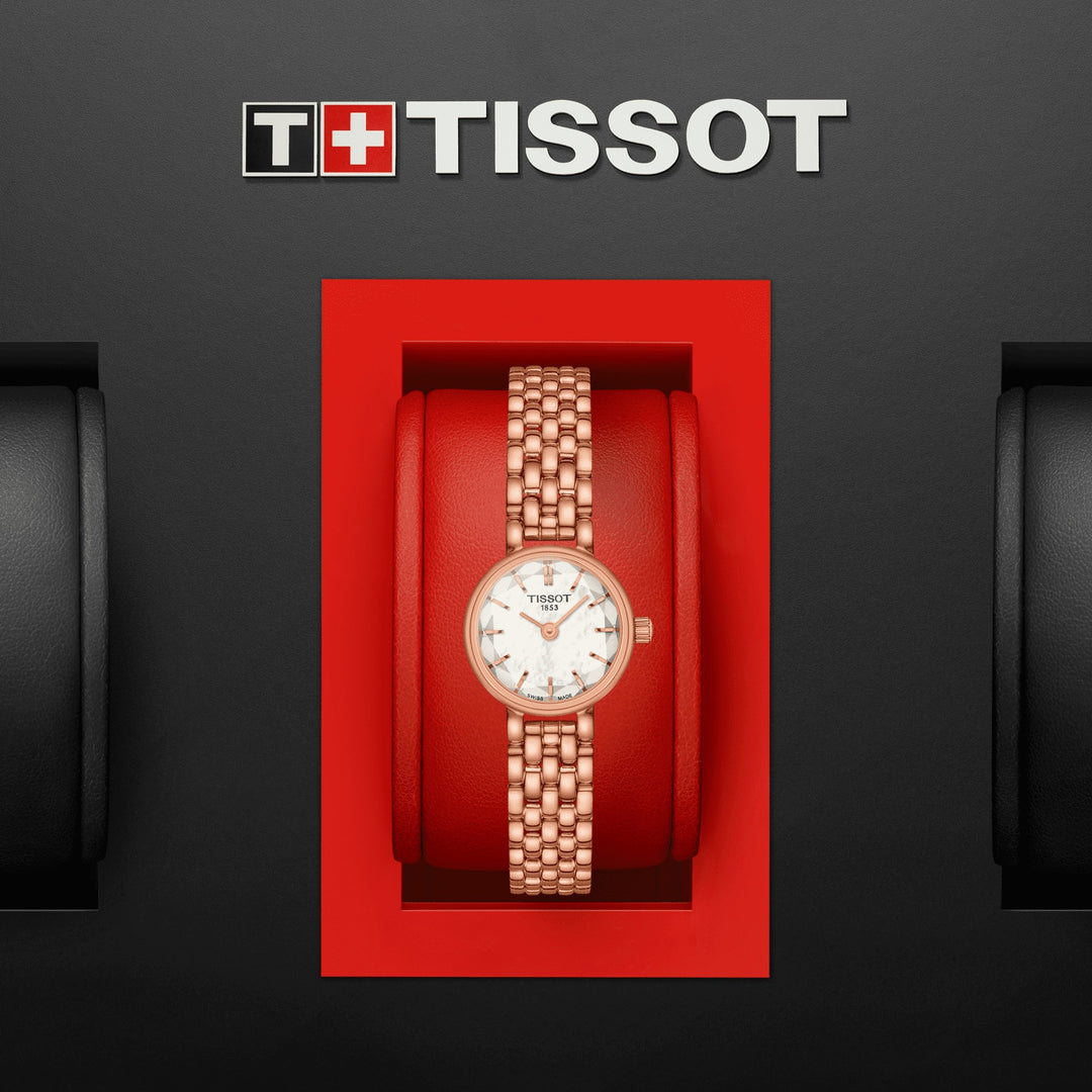 Tissot Watch Babhta Lovely 19.5mm Madreper Perf Grianchloch Críochnú Cruach PVD Óir Rose T140,009.33.111.00
